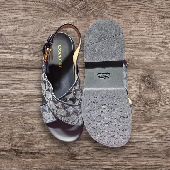 NWOT Coach Fraser Chambray Signature Jacquard Sandal Navy Size 10 - Picture 6 of 8